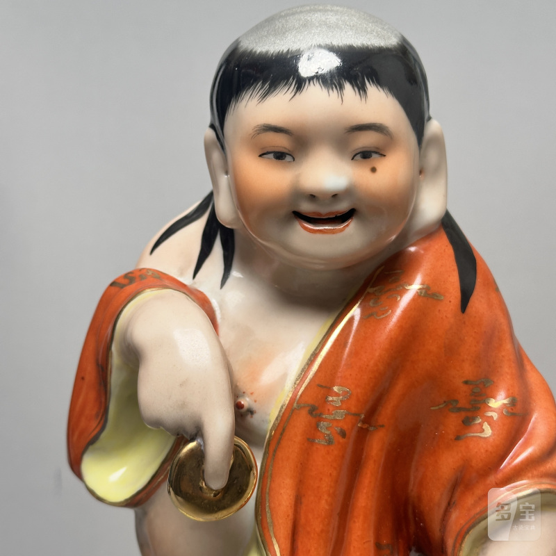 解放初 粉彩刘海戏金蟾瓷塑 - 图3